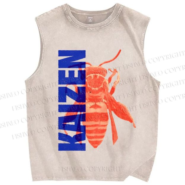 Unisex Continuous Improvement Kaizen Bee Printed Washed Tank Top