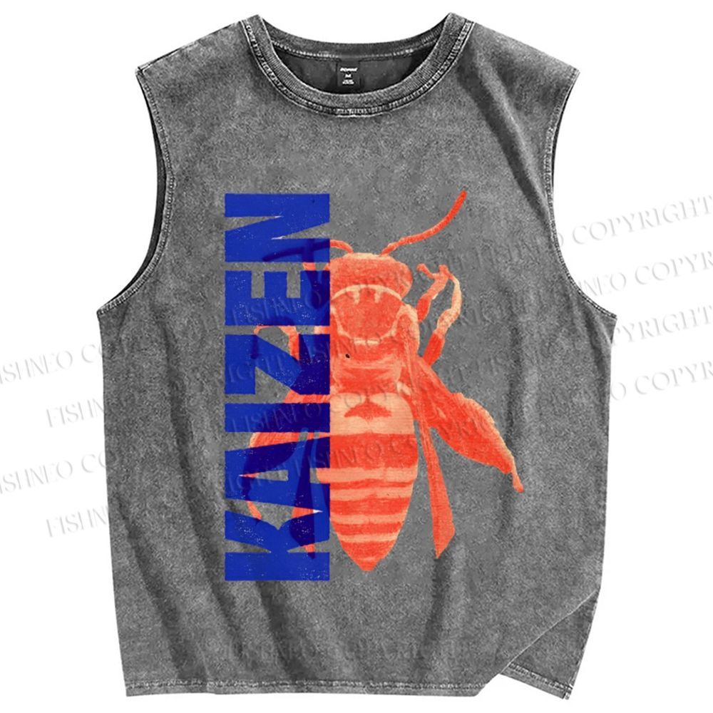 Unisex Continuous Improvement Kaizen Bee Printed Washed Tank Top