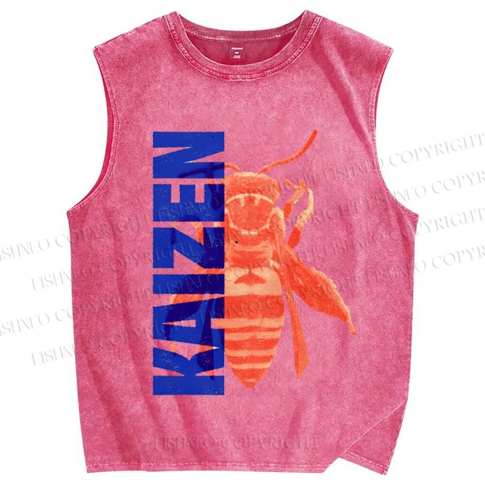 Unisex Continuous Improvement Kaizen Bee Printed Washed Tank Top