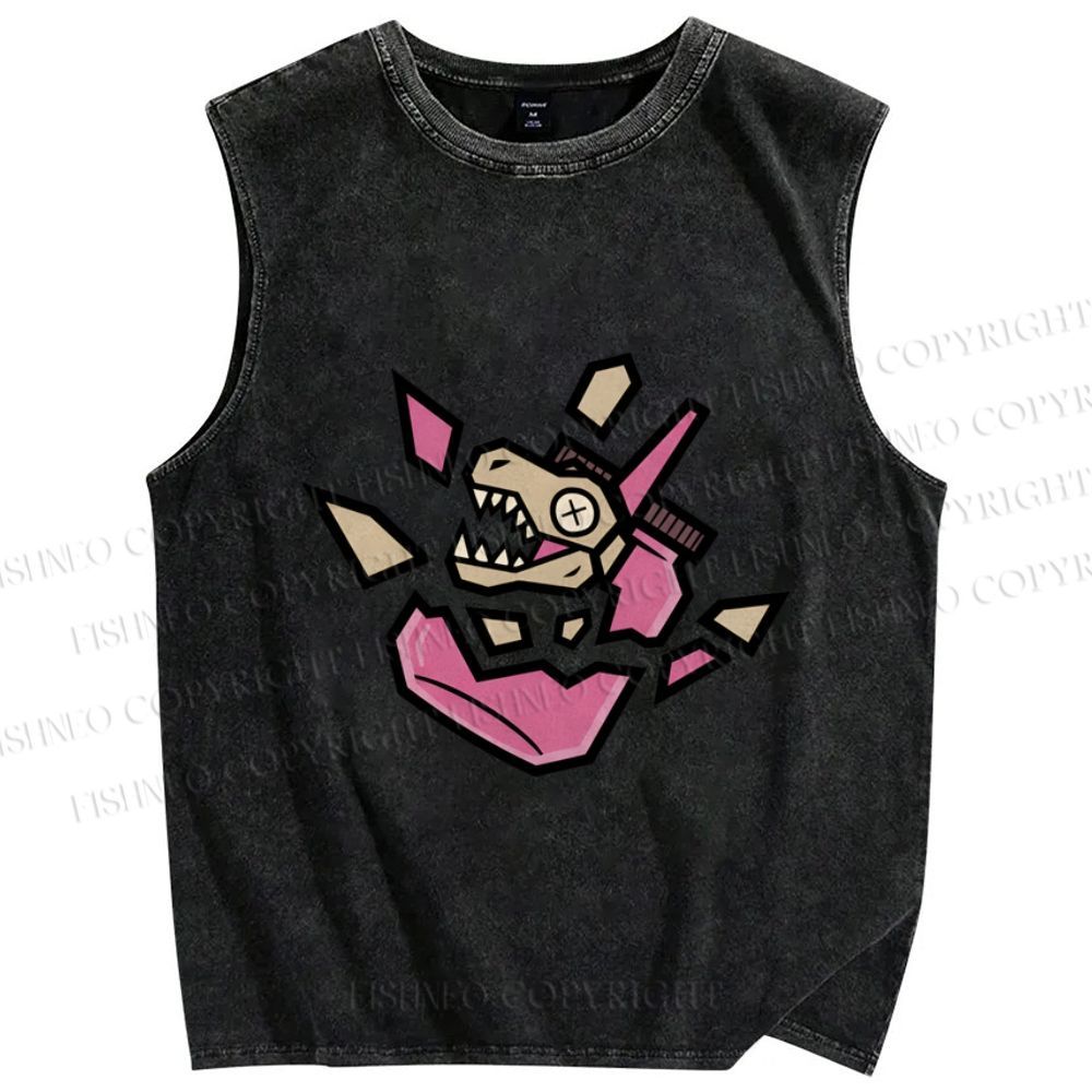 Unisex Dinosaur in Jar Printed Washed Tank Top