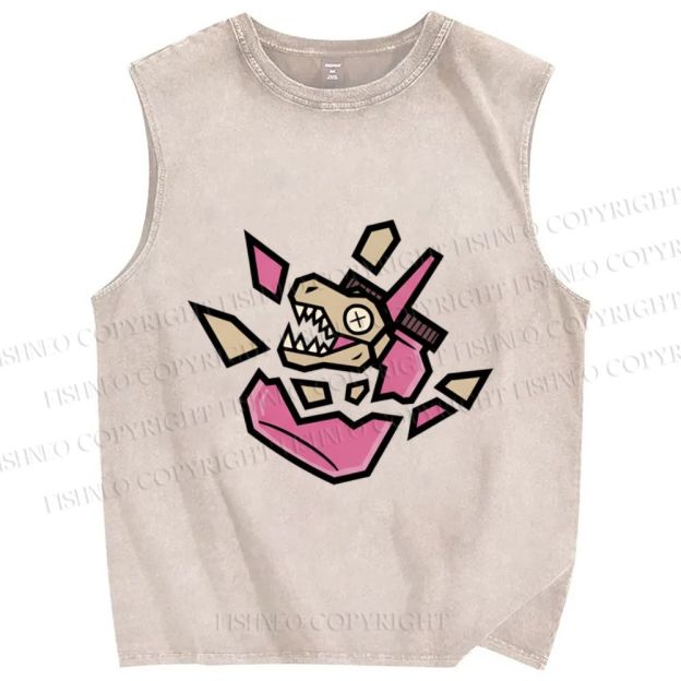 Unisex Dinosaur in Jar Printed Washed Tank Top