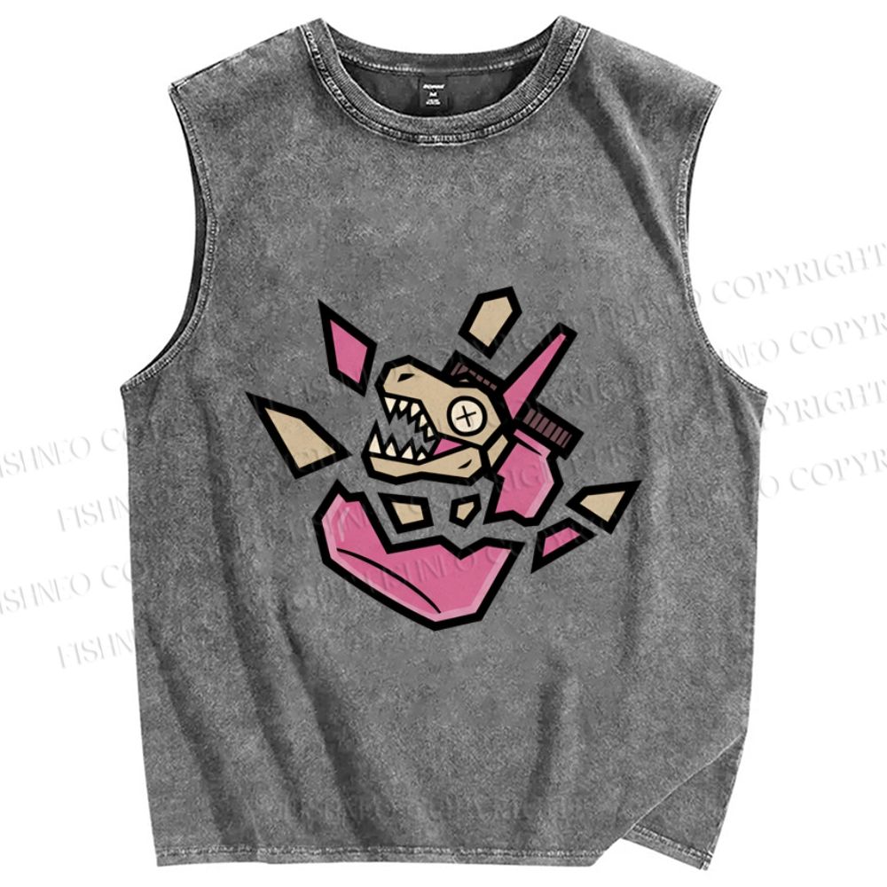 Unisex Dinosaur in Jar Printed Washed Tank Top