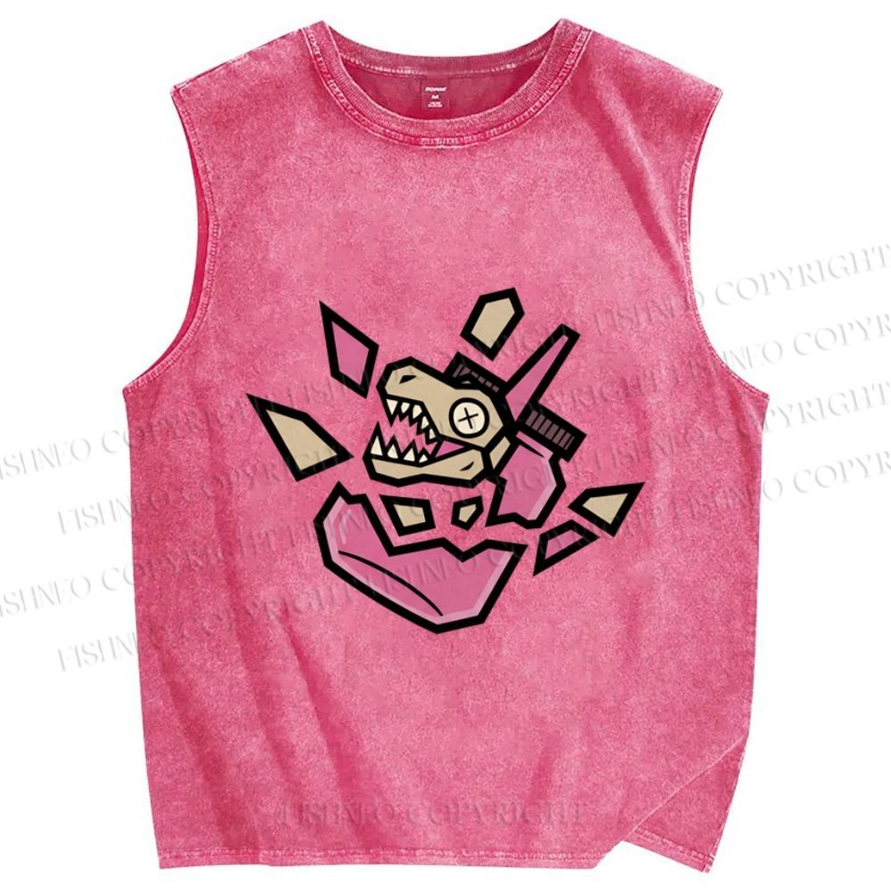 Unisex Dinosaur in Jar Printed Washed Tank Top