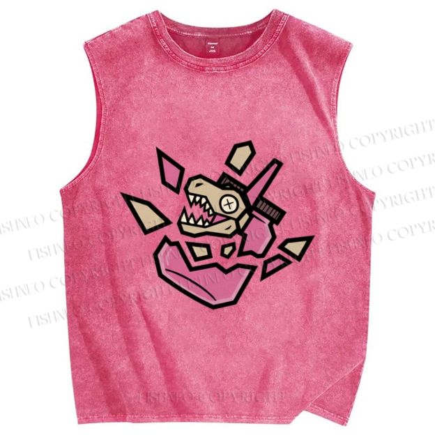 Unisex Dinosaur in Jar Printed Washed Tank Top