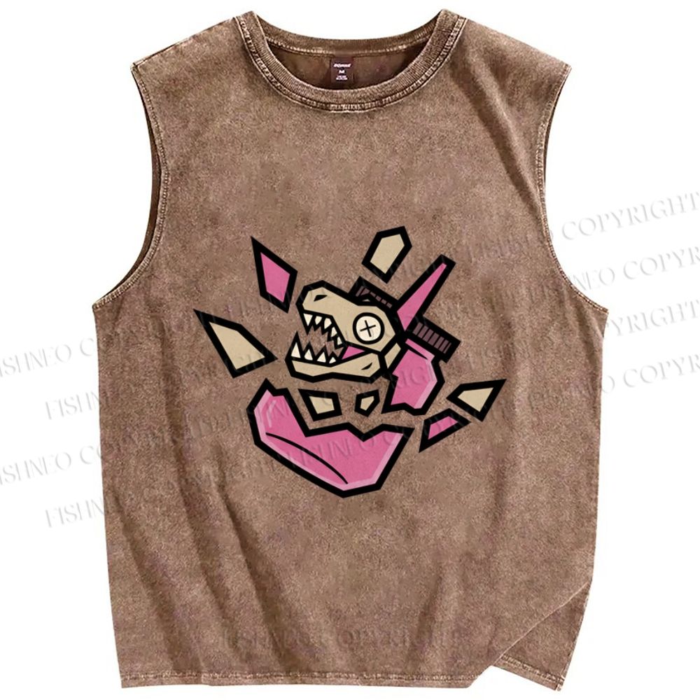 Unisex Dinosaur in Jar Printed Washed Tank Top