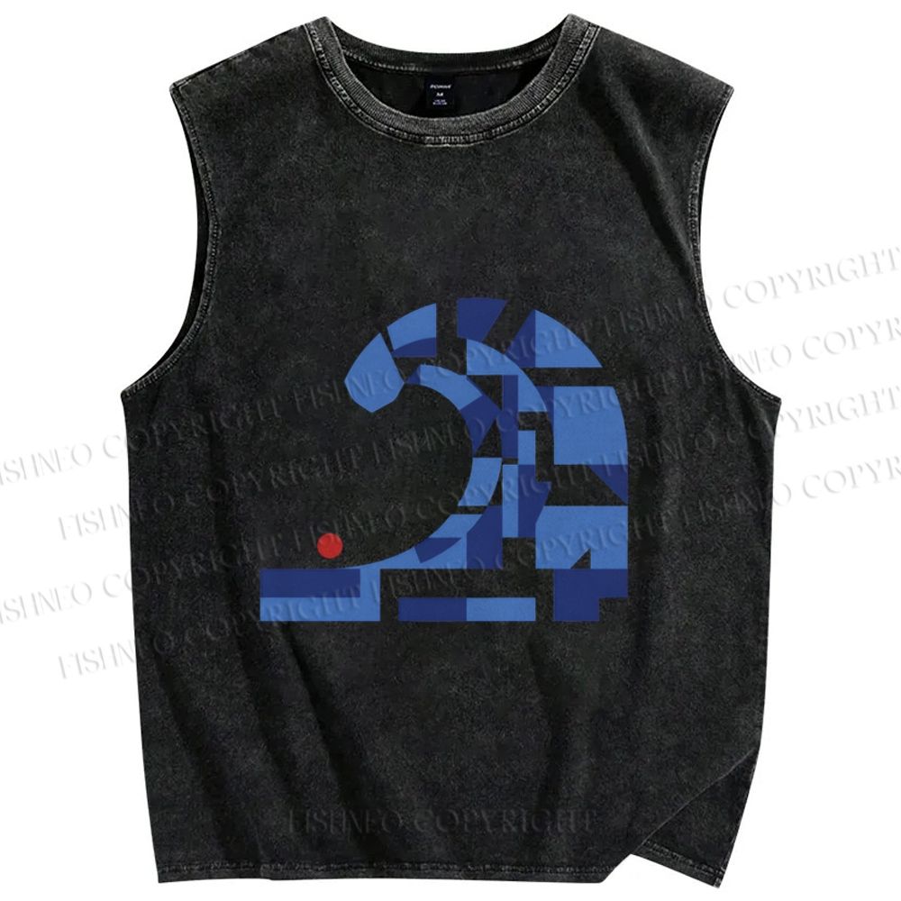 Unisex Geometric Block Waves Printed Washed Tank Top