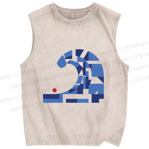 Unisex Geometric Block Waves Printed Washed Tank Top