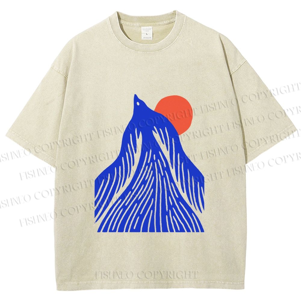 Unisex Bird Wave Printed Washed Tee
