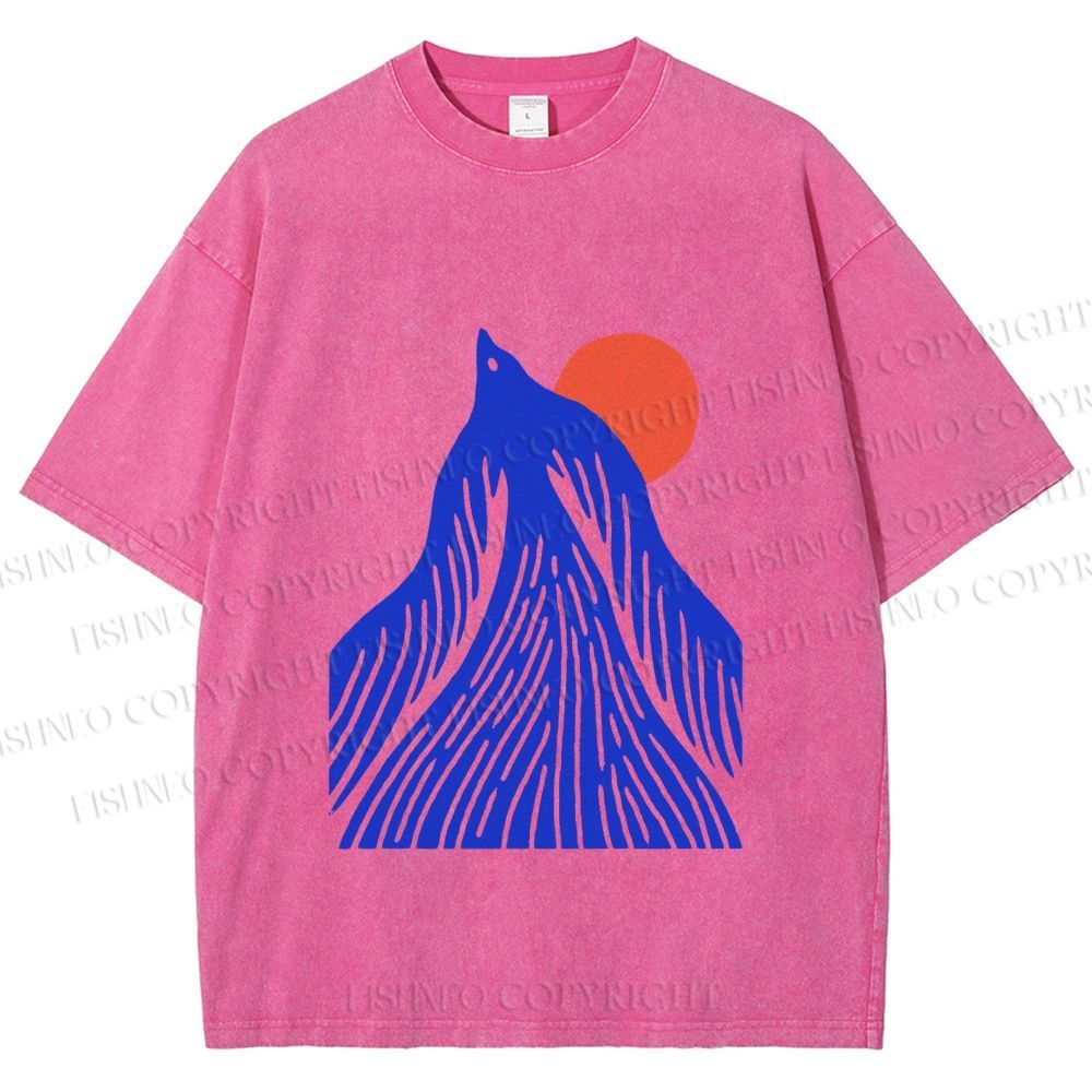 Unisex Bird Wave Printed Washed Tee