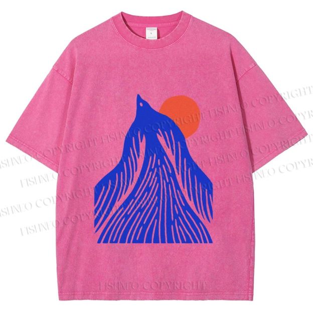 Unisex Bird Wave Printed Washed Tee