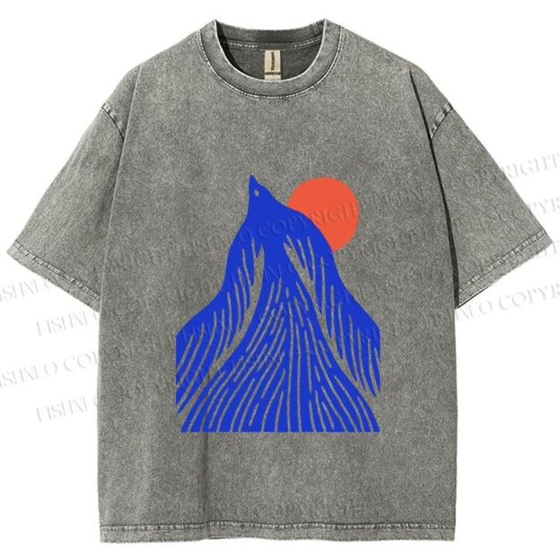 Unisex Bird Wave Printed Washed Tee