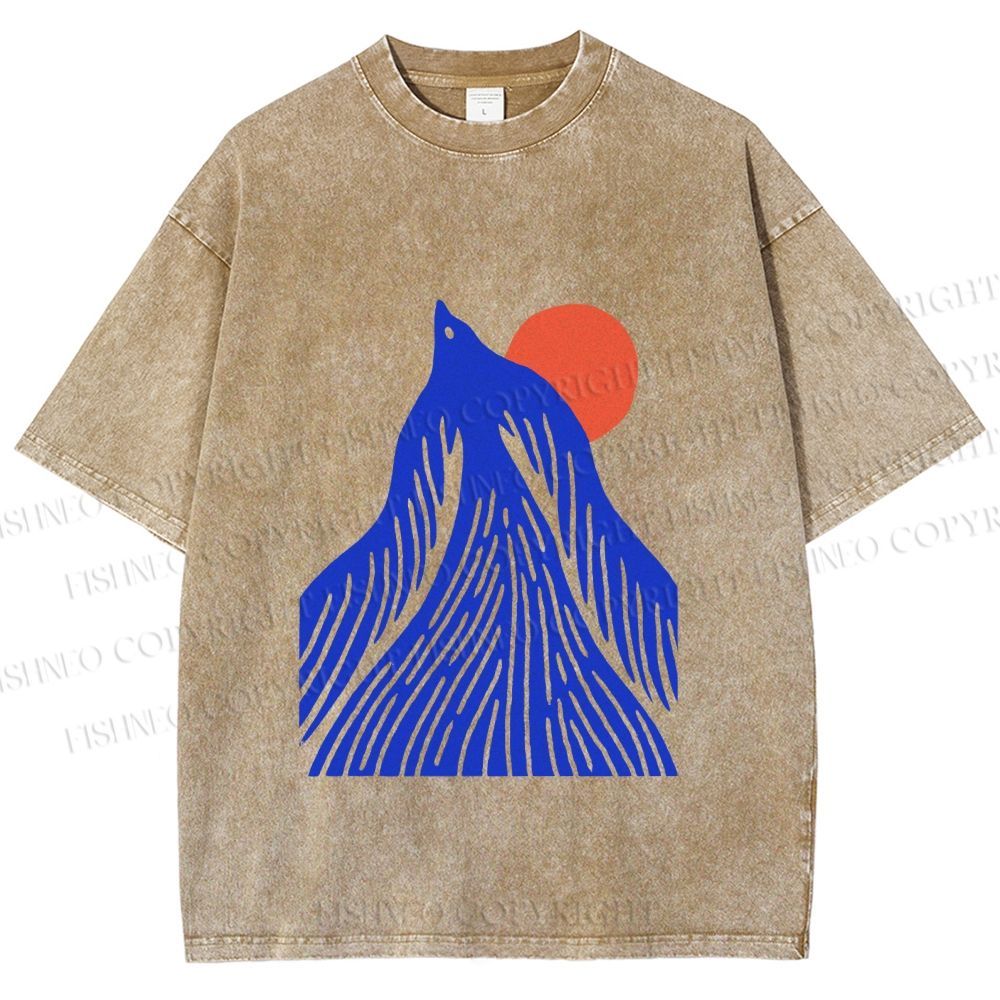 Unisex Bird Wave Printed Washed Tee