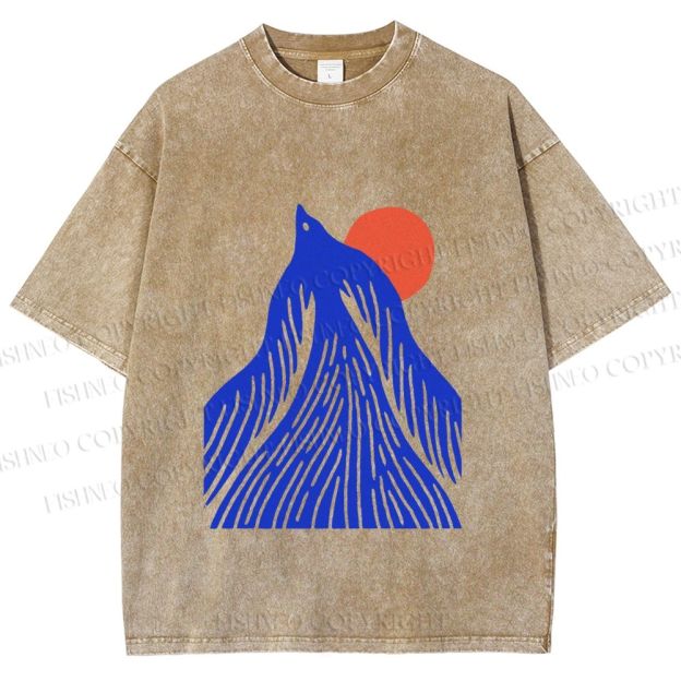 Unisex Bird Wave Printed Washed Tee