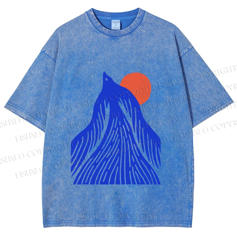 Unisex Bird Wave Printed Washed Tee