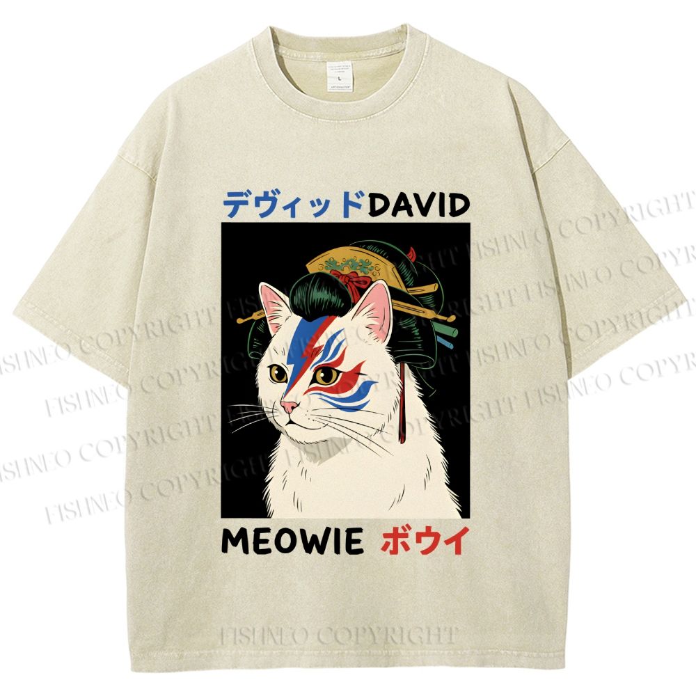 Unisex Japanese Geisha David Bowie Printed Washed Tee