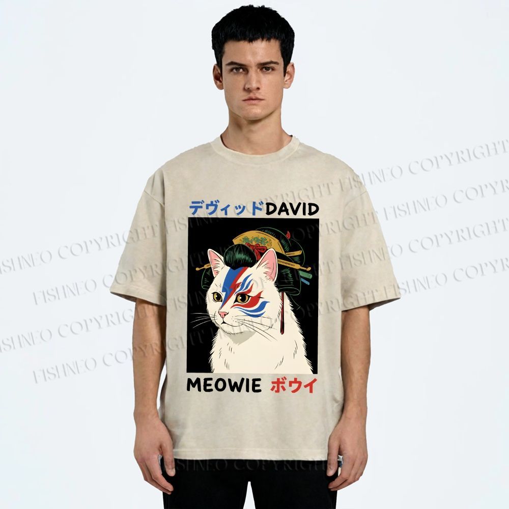 Unisex Japanese Geisha David Bowie Printed Washed Tee