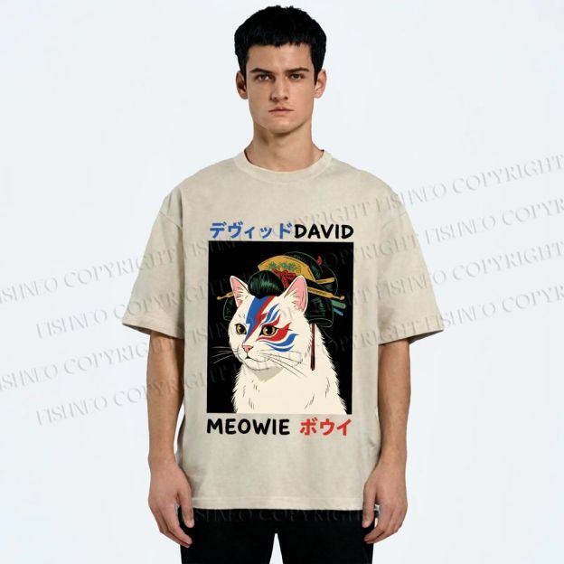 Unisex Japanese Geisha David Bowie Printed Washed Tee