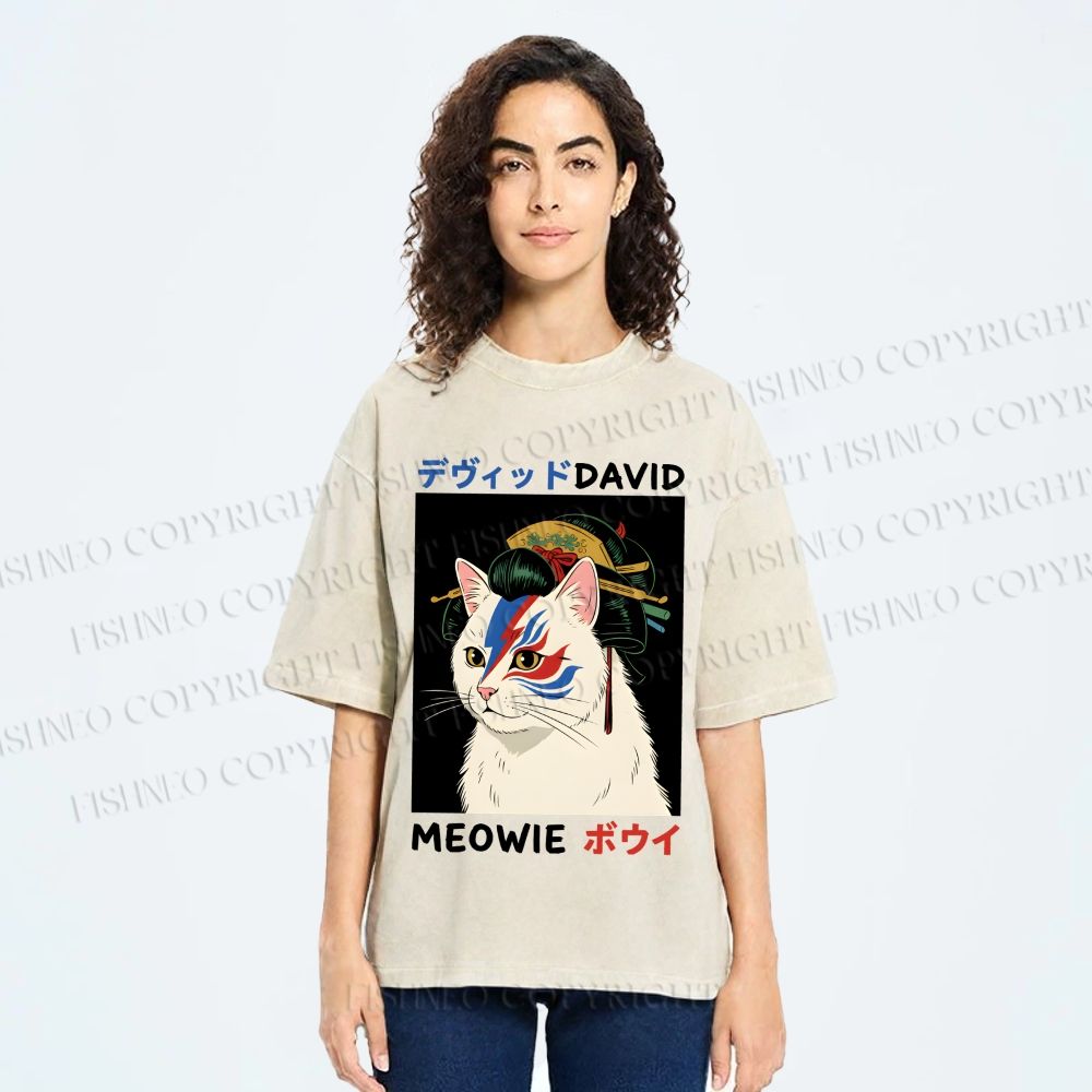 Unisex Japanese Geisha David Bowie Printed Washed Tee