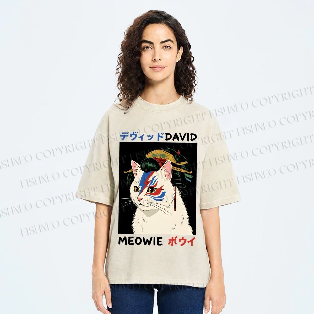 Unisex Japanese Geisha David Bowie Printed Washed Tee