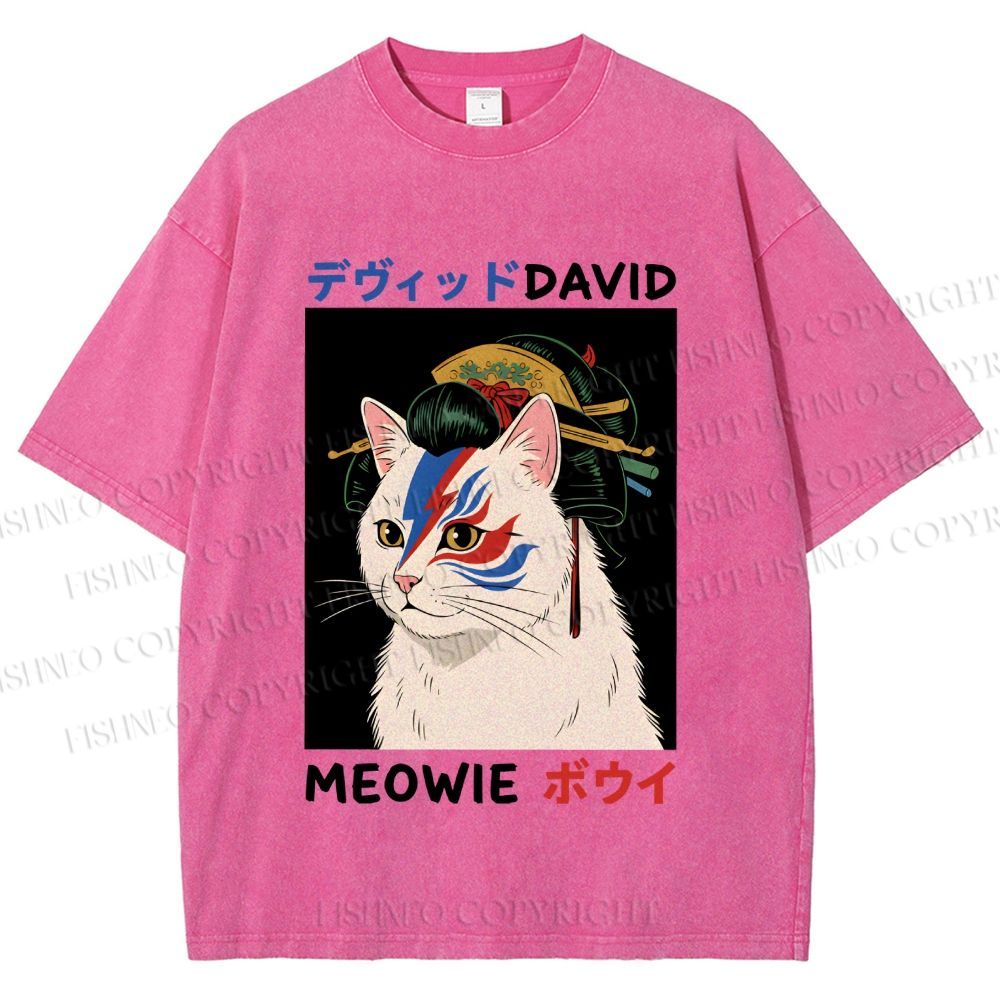Unisex Japanese Geisha David Bowie Printed Washed Tee