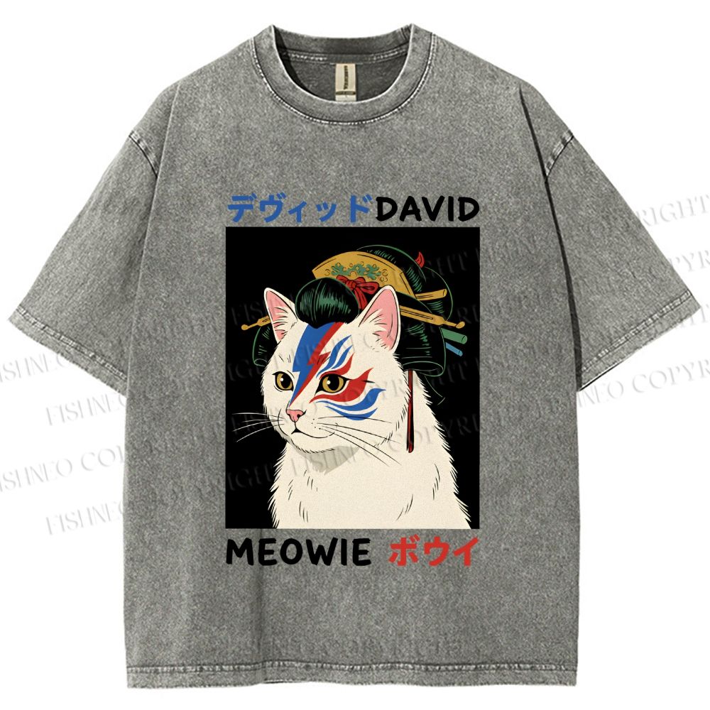 Unisex Japanese Geisha David Bowie Printed Washed Tee