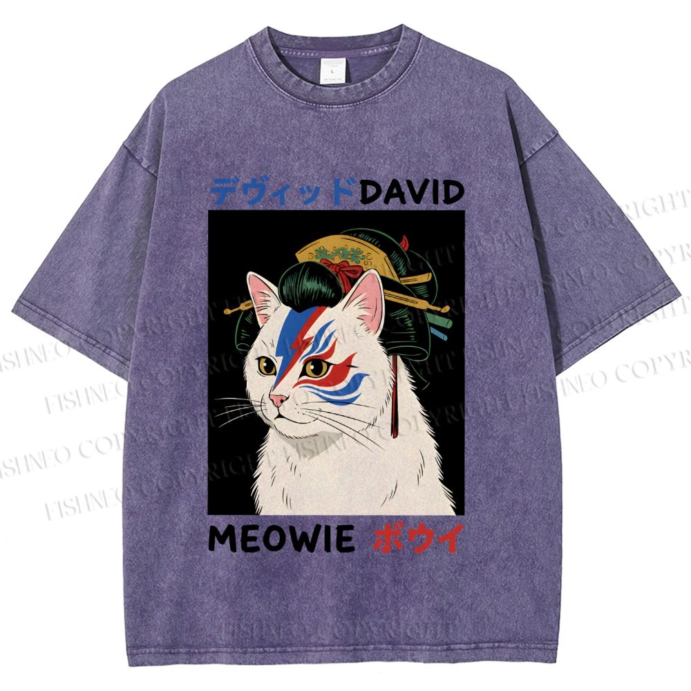 Unisex Japanese Geisha David Bowie Printed Washed Tee