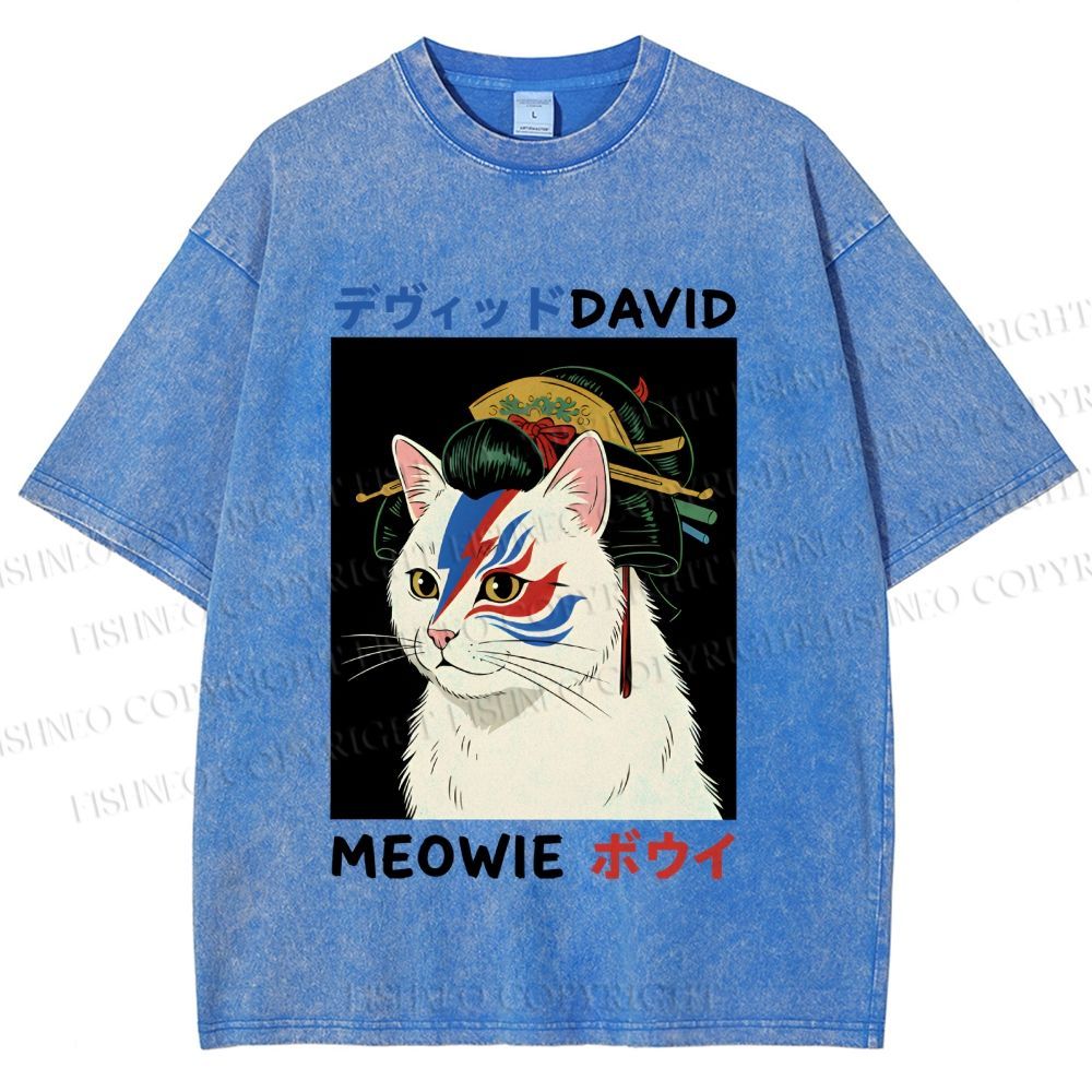 Unisex Japanese Geisha David Bowie Printed Washed Tee
