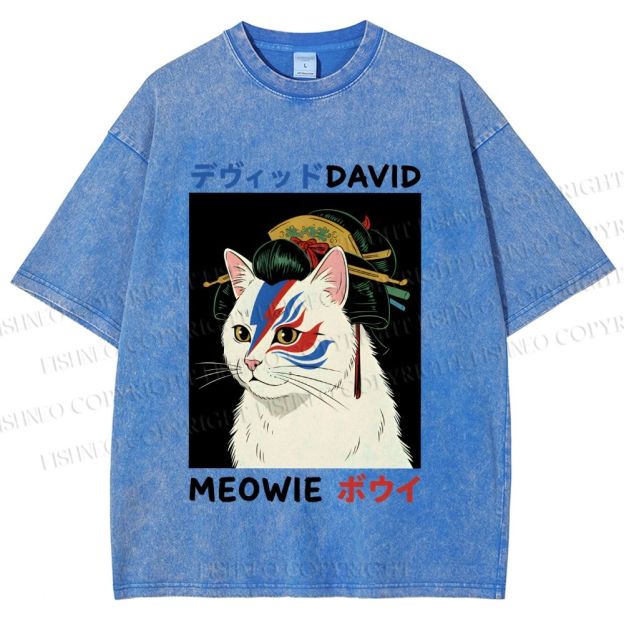 Unisex Japanese Geisha David Bowie Printed Washed Tee