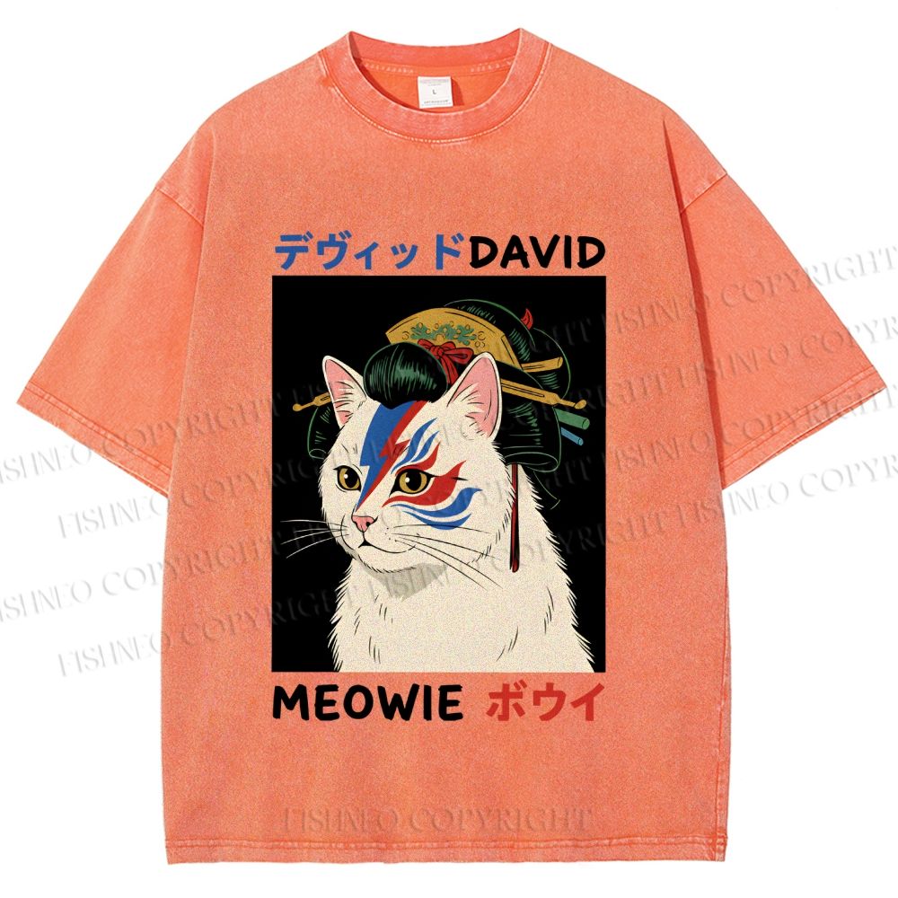 Unisex Japanese Geisha David Bowie Printed Washed Tee