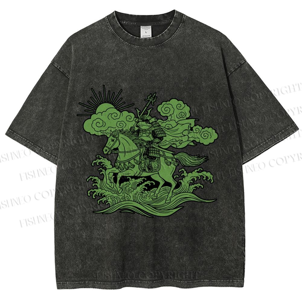 Unisex Japanese Ukiyo-e Frog Printed Washed Tee