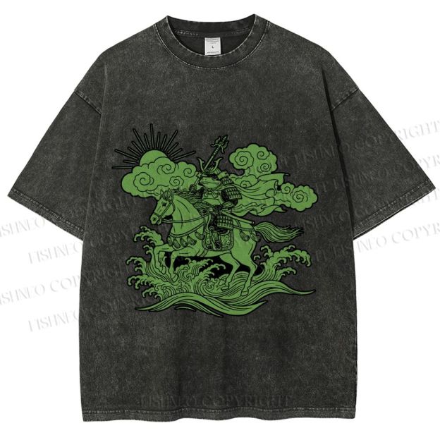 Unisex Japanese Ukiyo-e Frog Printed Washed Tee