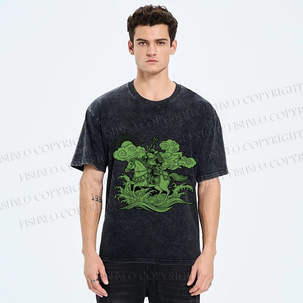 Unisex Japanese Ukiyo-e Frog Printed Washed Tee