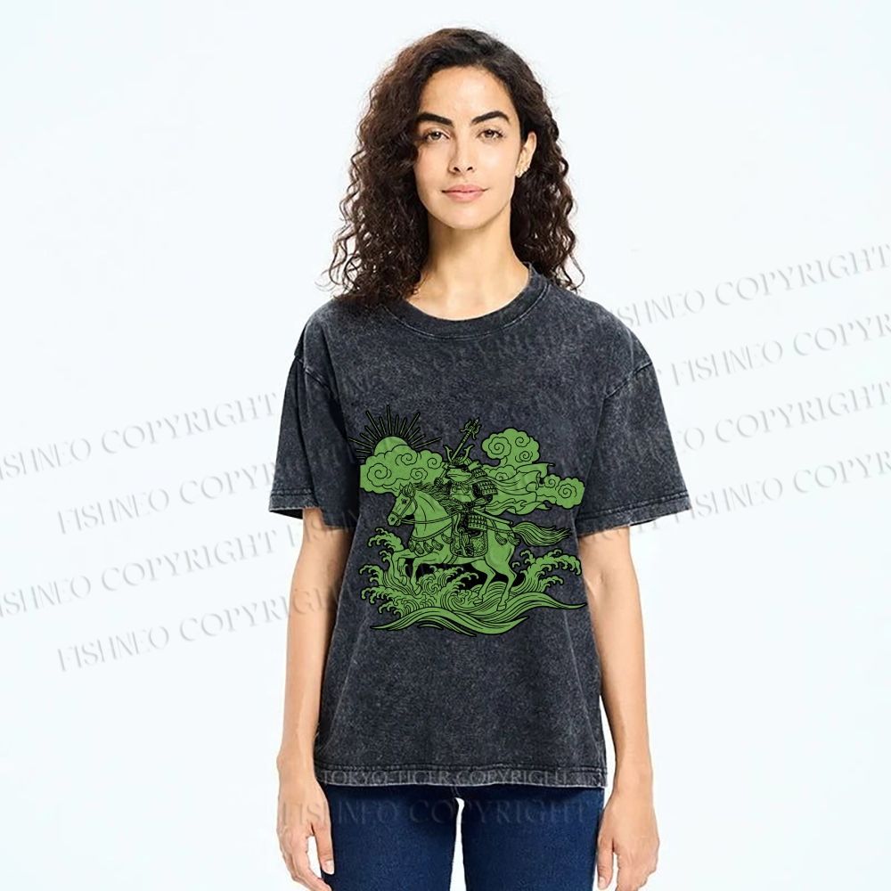 Unisex Japanese Ukiyo-e Frog Printed Washed Tee