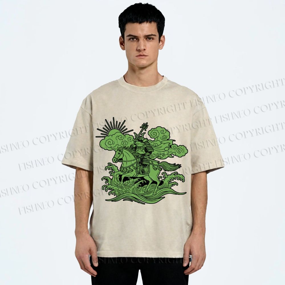 Unisex Japanese Ukiyo-e Frog Printed Washed Tee