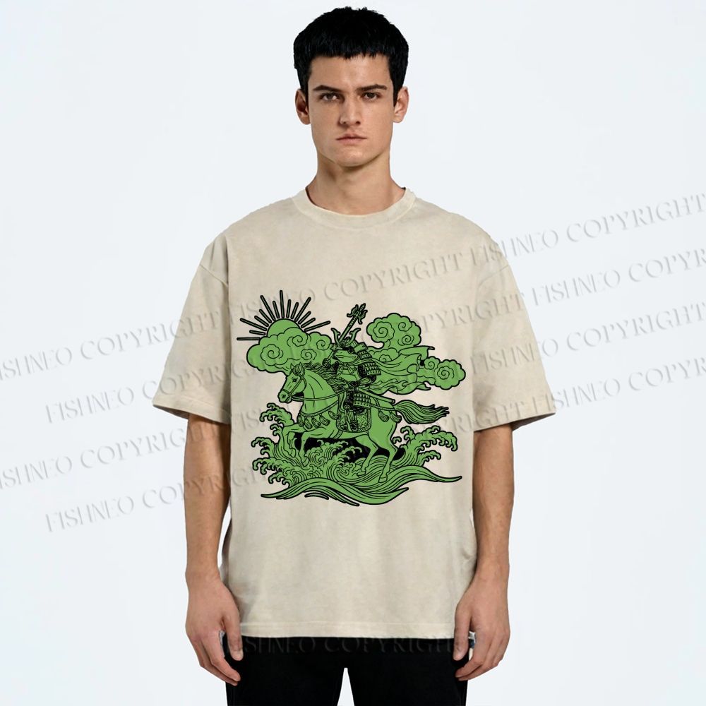 Unisex Japanese Ukiyo-e Frog Printed Washed Tee