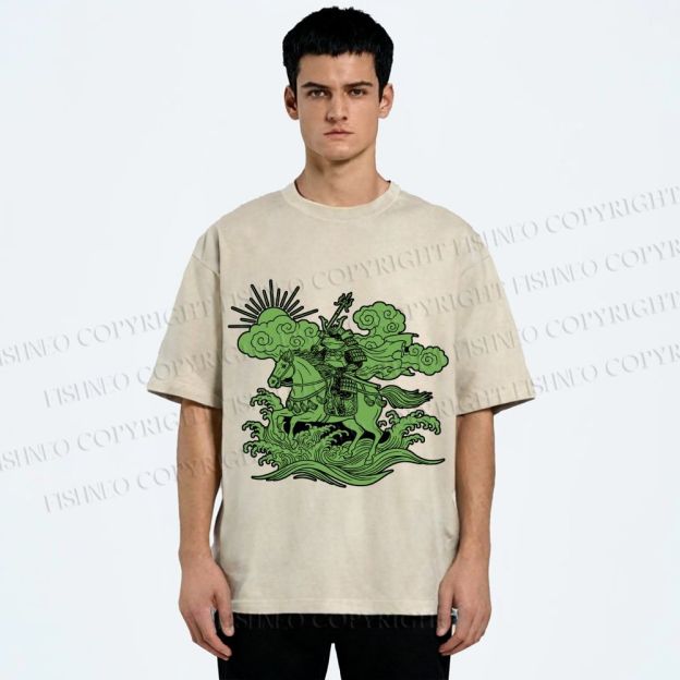 Unisex Japanese Ukiyo-e Frog Printed Washed Tee