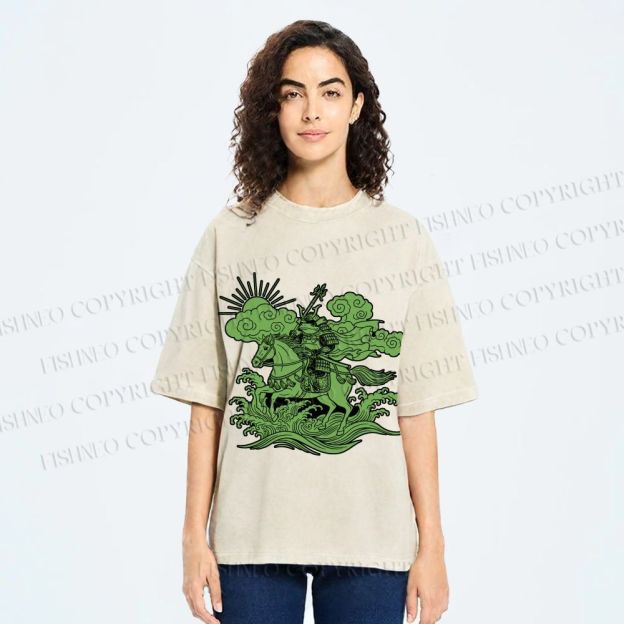 Unisex Japanese Ukiyo-e Frog Printed Washed Tee