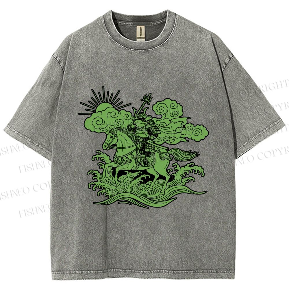 Unisex Japanese Ukiyo-e Frog Printed Washed Tee