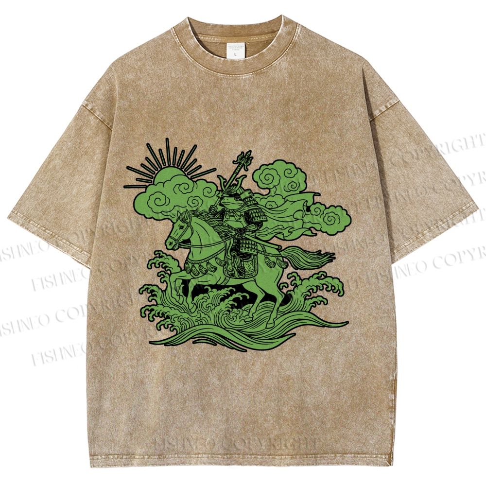 Unisex Japanese Ukiyo-e Frog Printed Washed Tee