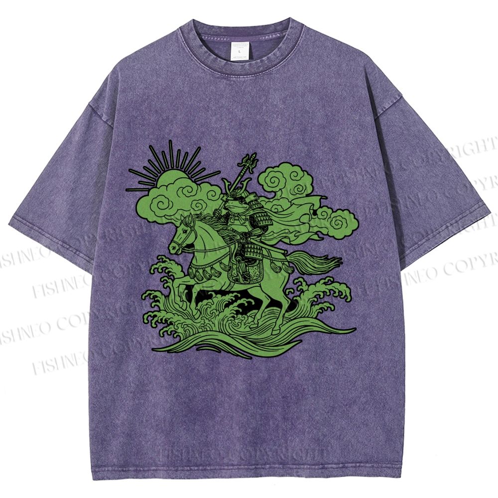 Unisex Japanese Ukiyo-e Frog Printed Washed Tee