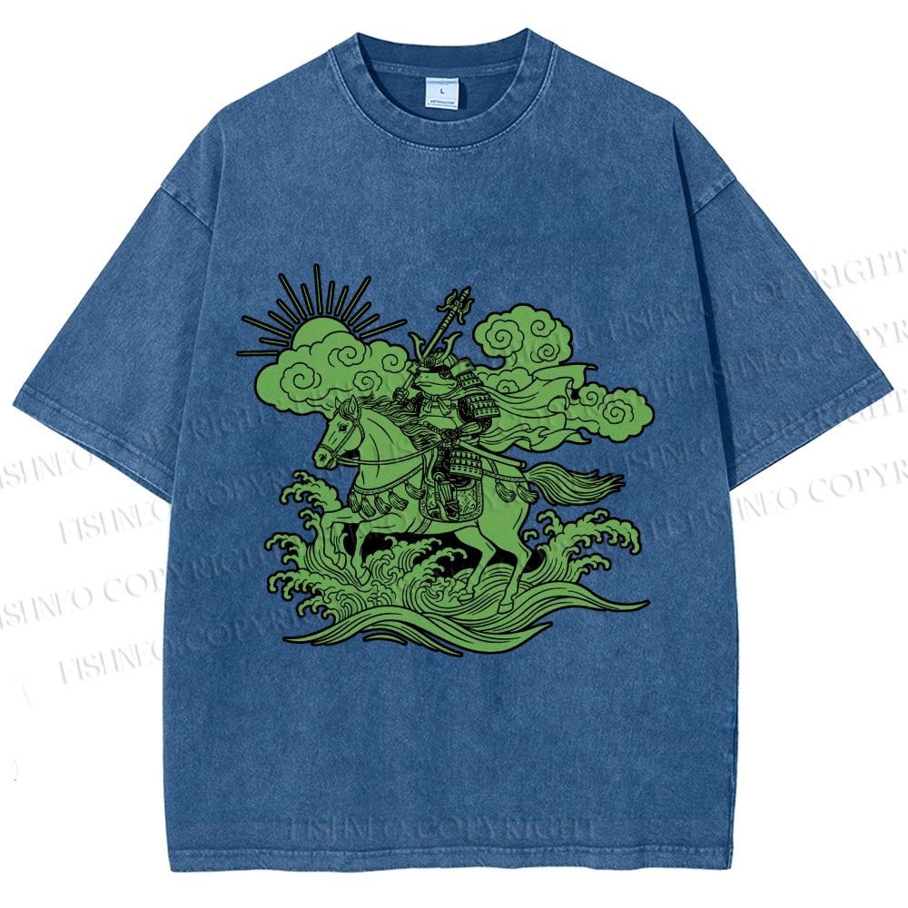 Unisex Japanese Ukiyo-e Frog Printed Washed Tee