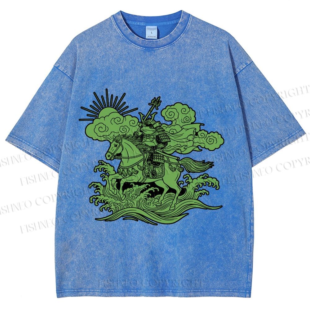 Unisex Japanese Ukiyo-e Frog Printed Washed Tee