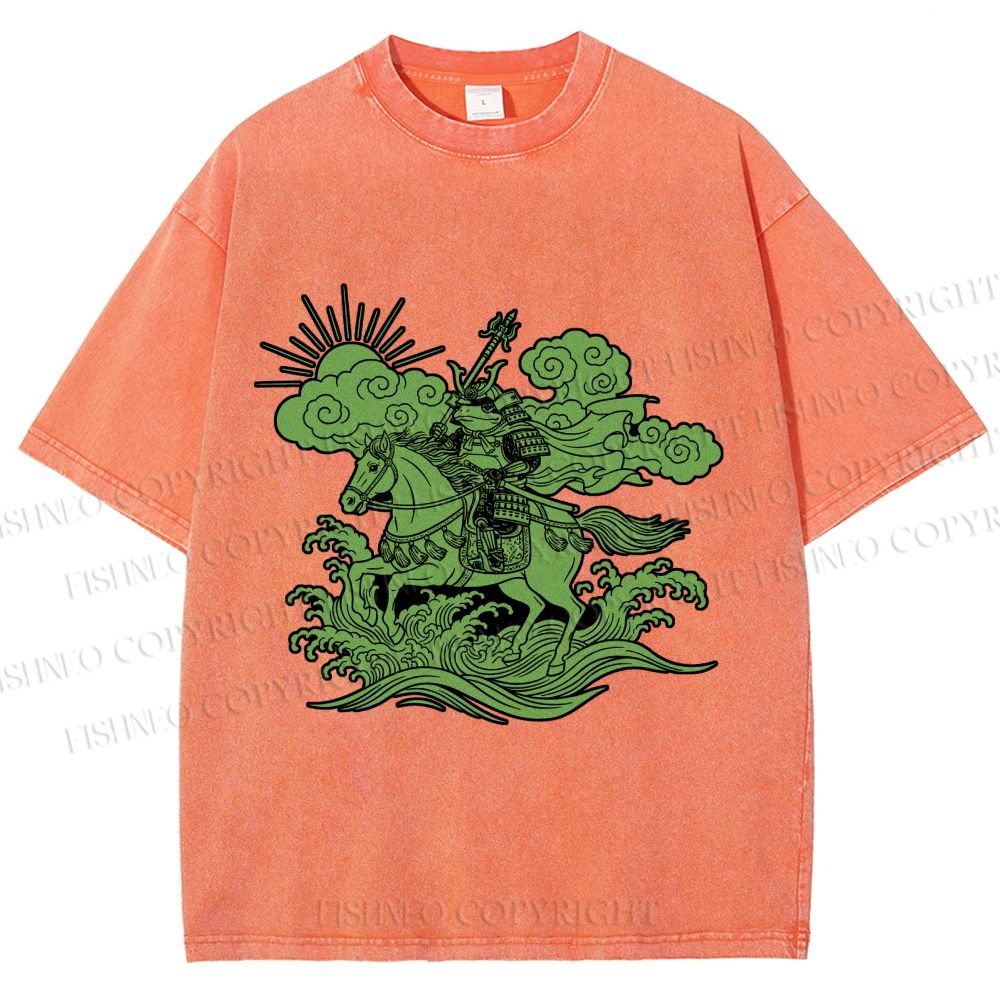 Unisex Japanese Ukiyo-e Frog Printed Washed Tee