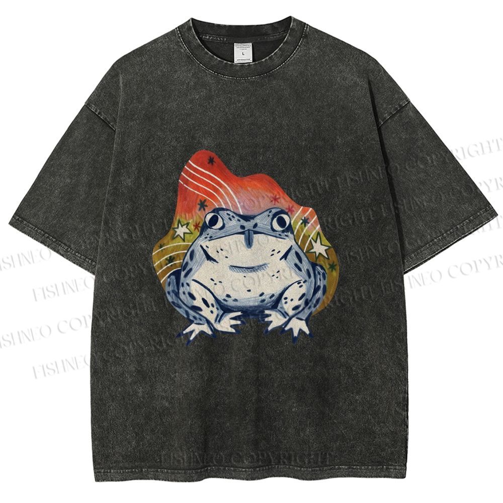 Unisex Frog Printed Washed Tee