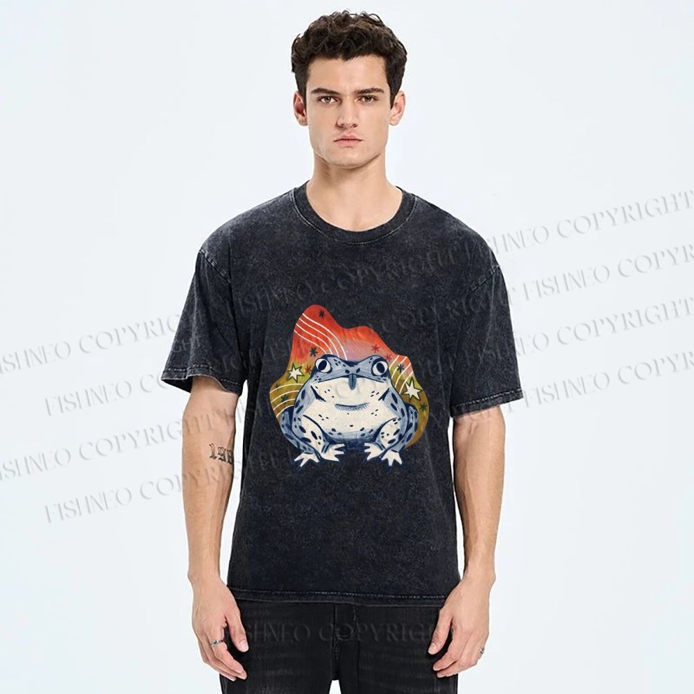 Unisex Frog Printed Washed Tee
