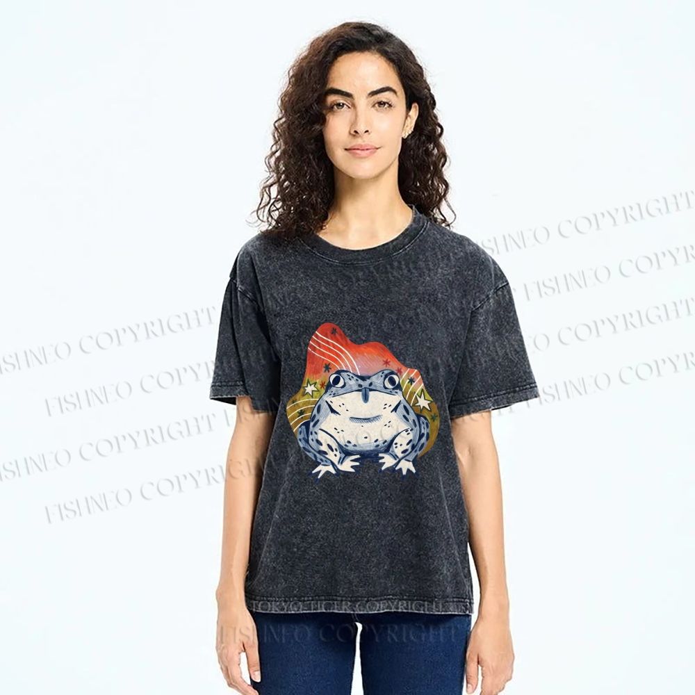 Unisex Frog Printed Washed Tee