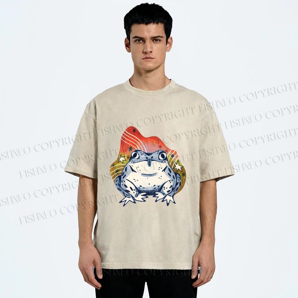 Unisex Frog Printed Washed Tee