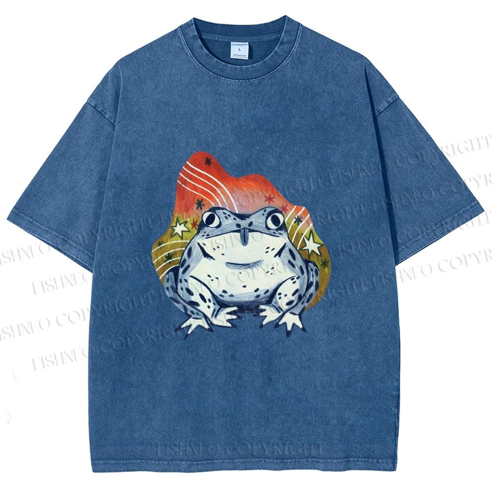 Unisex Frog Printed Washed Tee