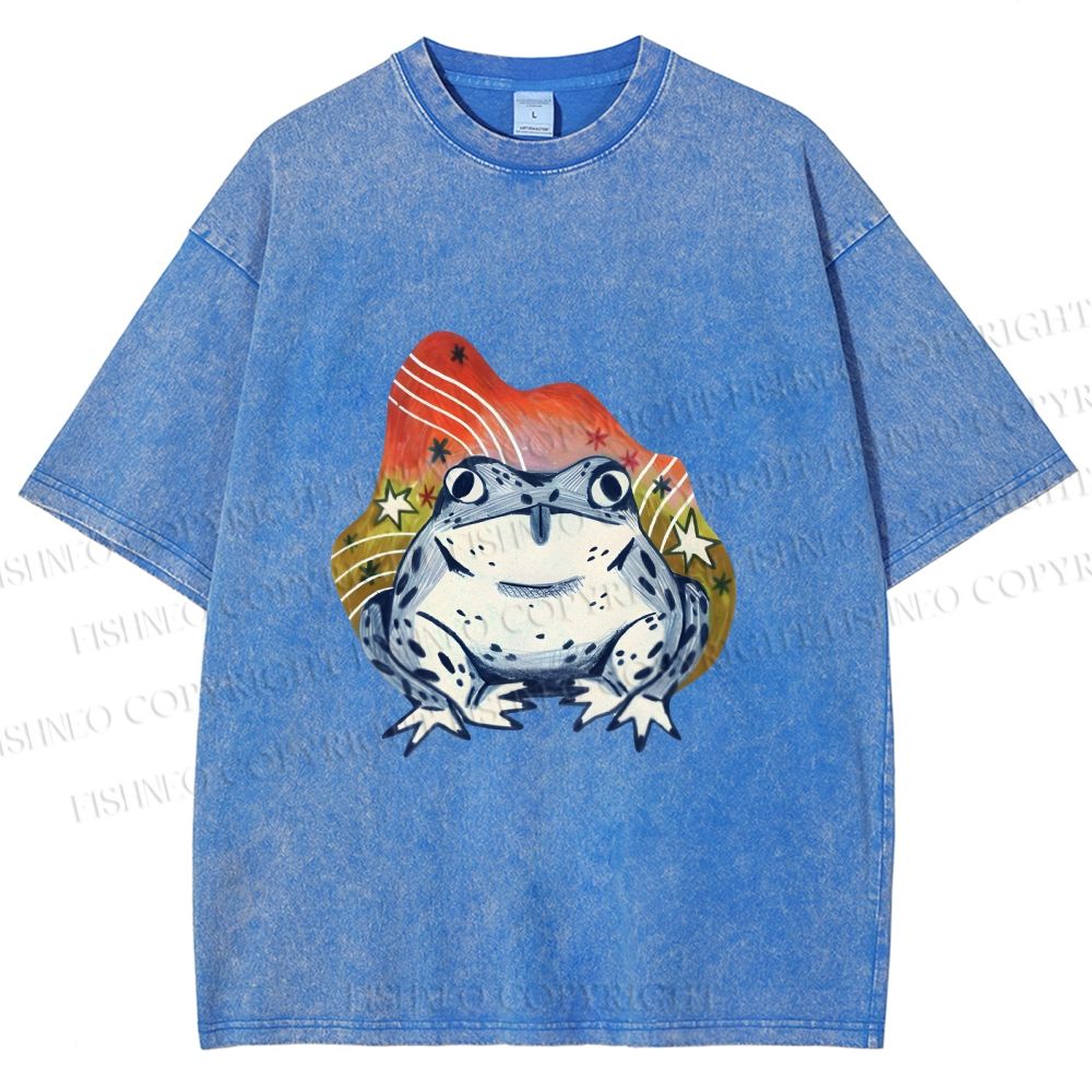 Unisex Frog Printed Washed Tee