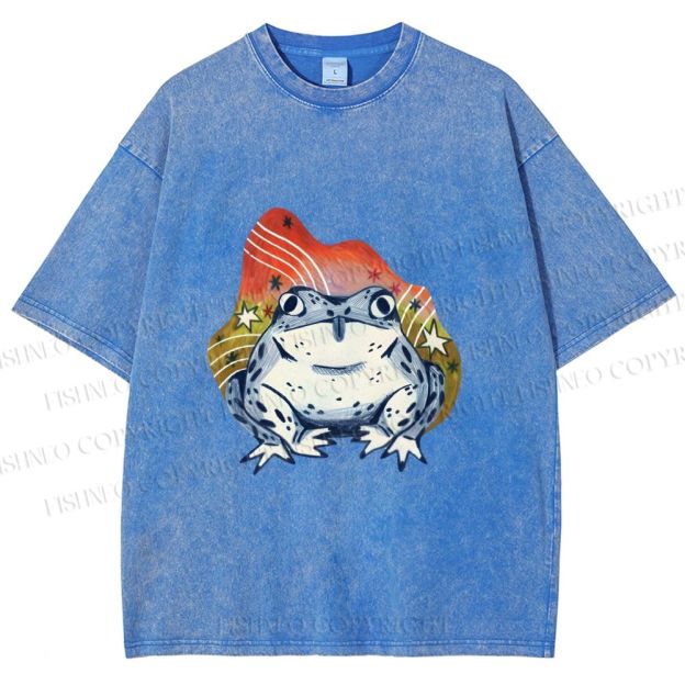 Unisex Frog Printed Washed Tee
